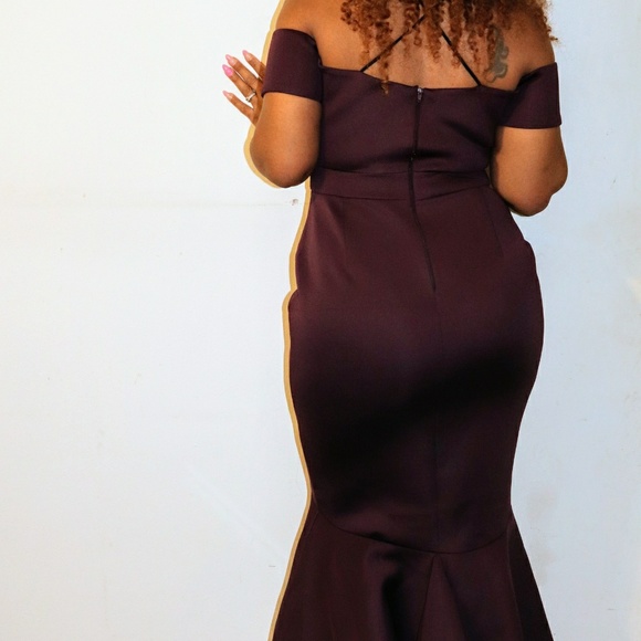 PARTY/ PROM PEPHEM DRESS WINE BURGUNDY - Picture 4 of 6
